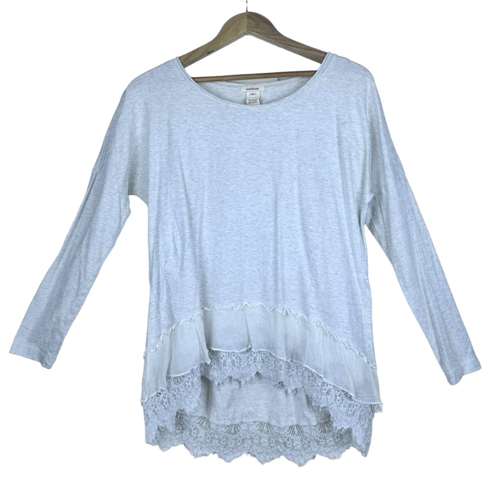 Sundance Freida Layered Long Sleeve Shirt Size XS High Low Lace Tunic White